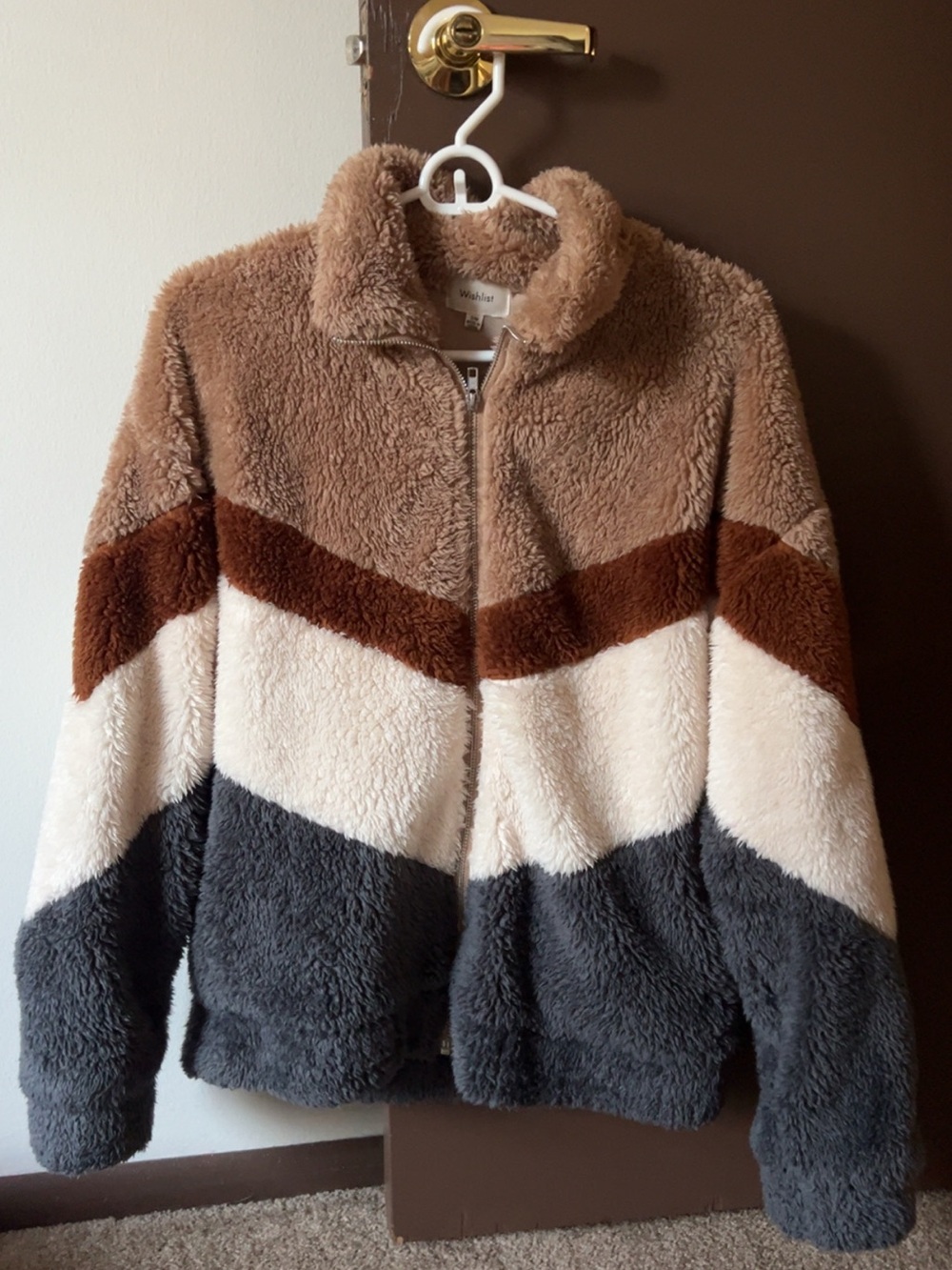 Wishlist Colorblock Teddy Jacket - Brown/Cream/Gray